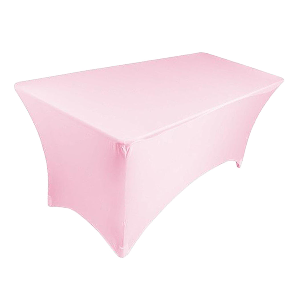 Fitted Polyester Tablecloth Rectangular Stretch Table Cover Pink