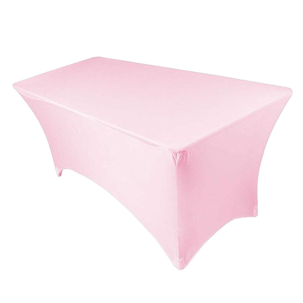 Fitted Polyester Tablecloth Rectangular Stretch Table Cover Pink