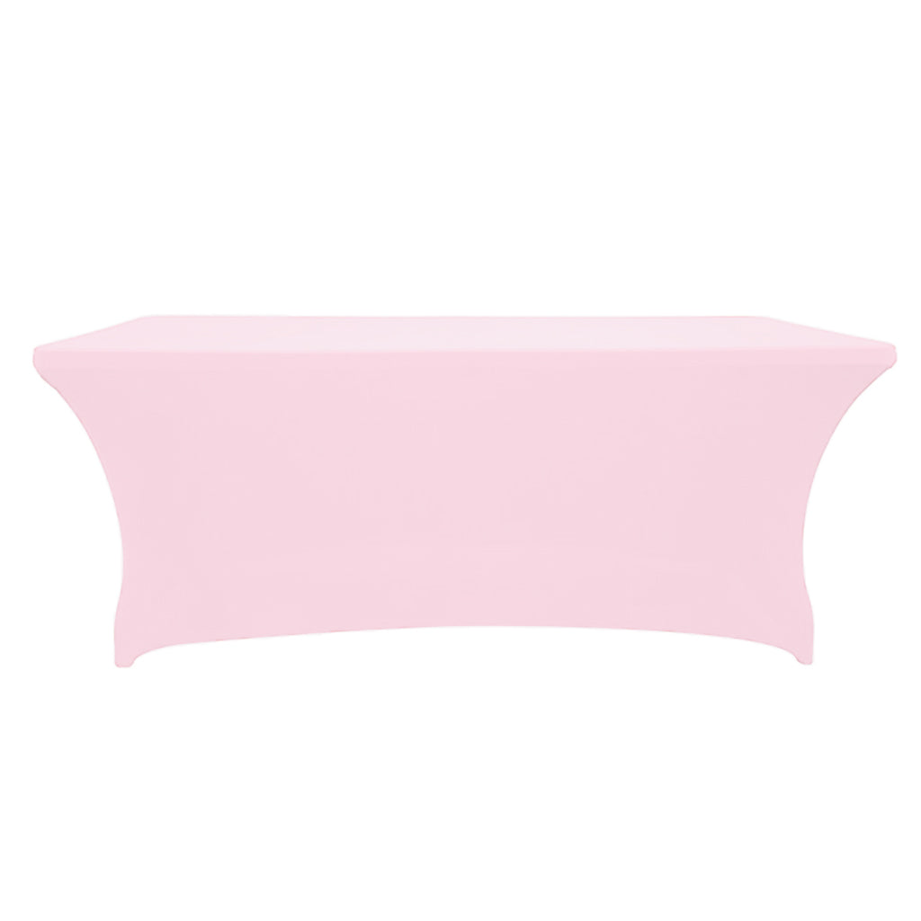 Fitted Polyester Tablecloth Rectangular Stretch Table Cover Pink