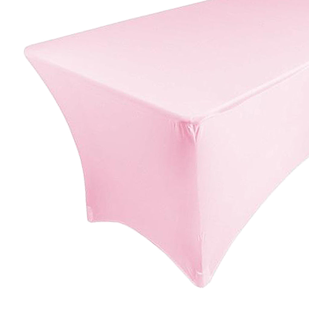 Fitted Polyester Tablecloth Rectangular Stretch Table Cover Pink