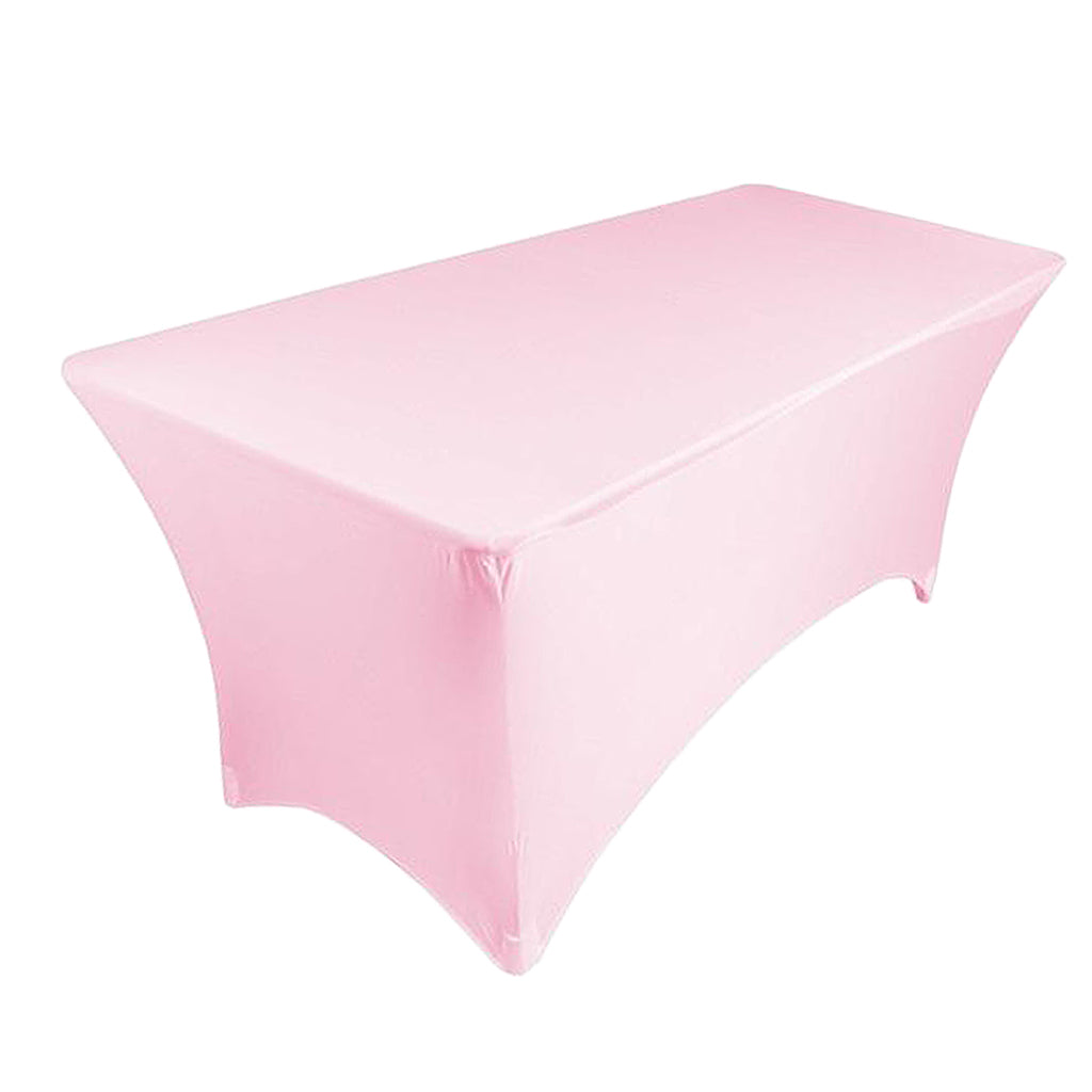 Fitted Polyester Tablecloth Rectangular Stretch Table Cover Pink