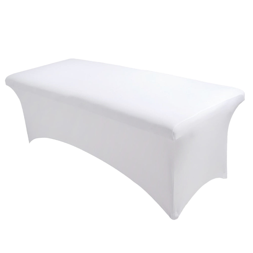 Fitted Polyester Tablecloth Rectangular Stretch Table Cover White