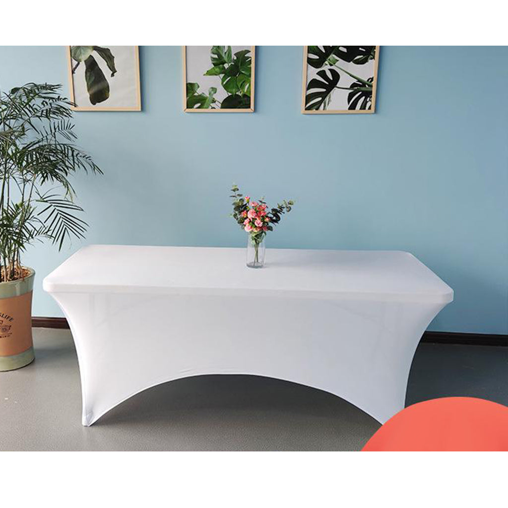 Fitted Polyester Tablecloth Rectangular Stretch Table Cover White