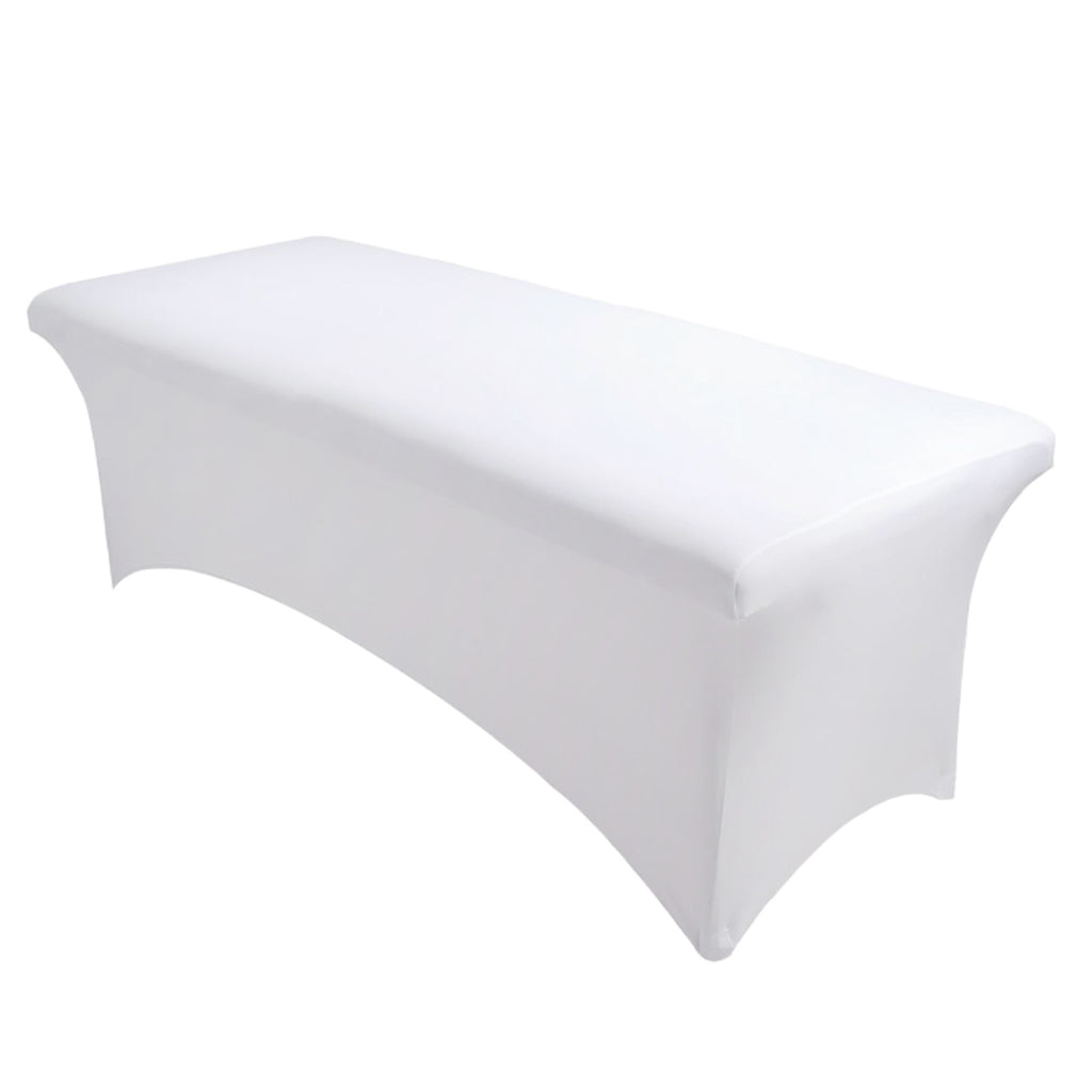 Fitted Polyester Tablecloth Rectangular Stretch Table Cover White