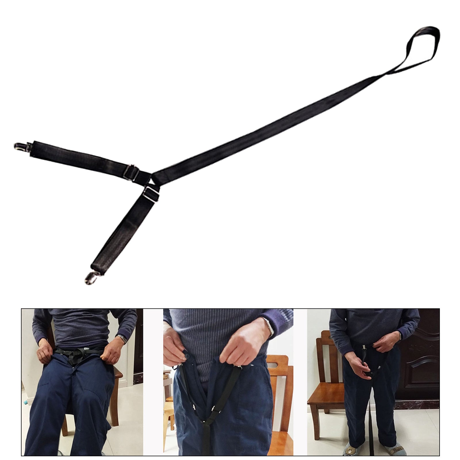 Clip and Pull Dressing Aid Strap Help Wear Pants for Elderly Seniors Black