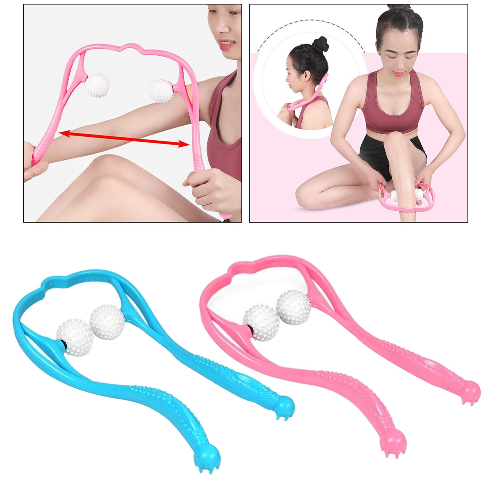 U-Shaped Handheld Neck Soreness Stress Relief Massager Anti-slip Handle Blue