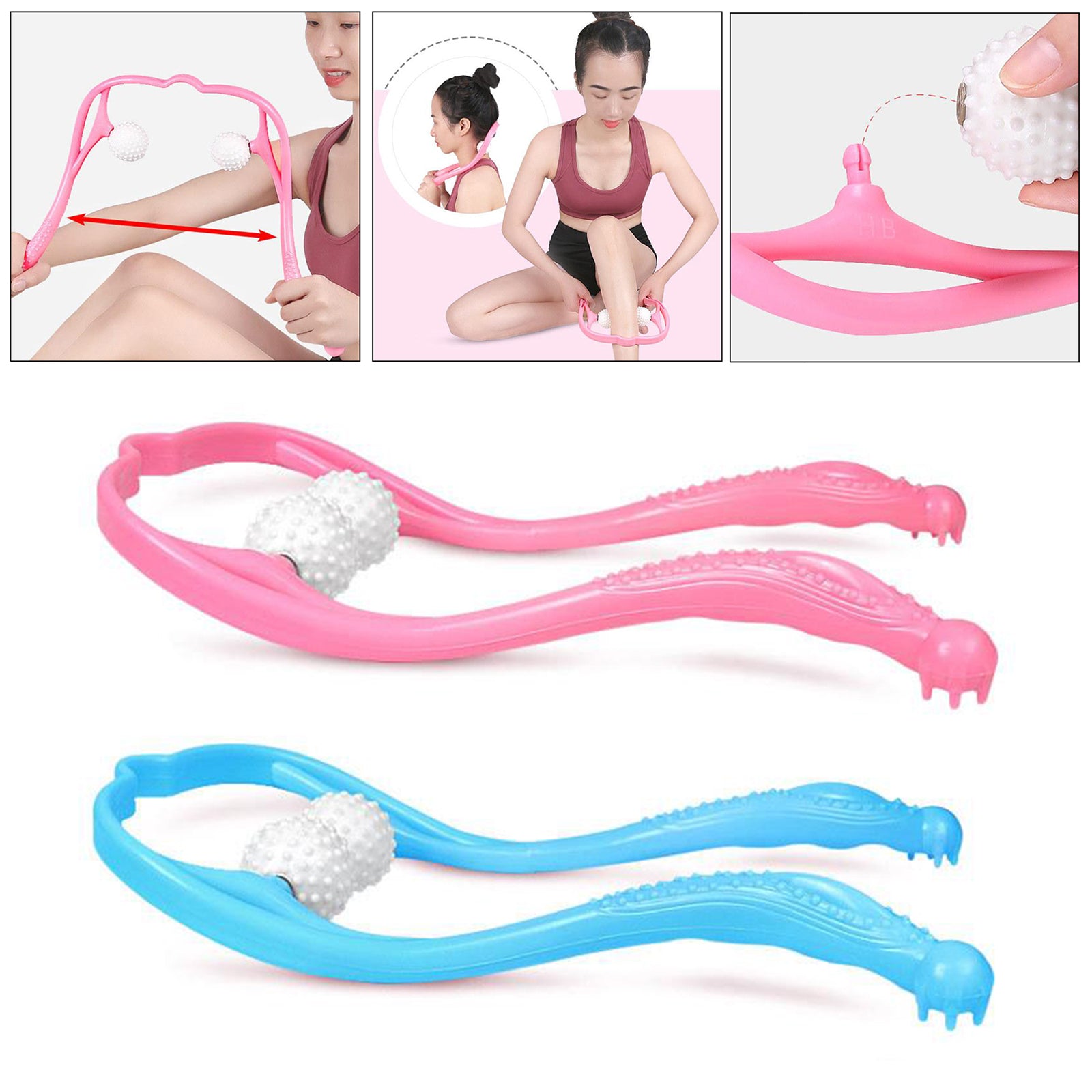 U-Shaped Handheld Neck Soreness Stress Relief Massager Anti-slip Handle Blue