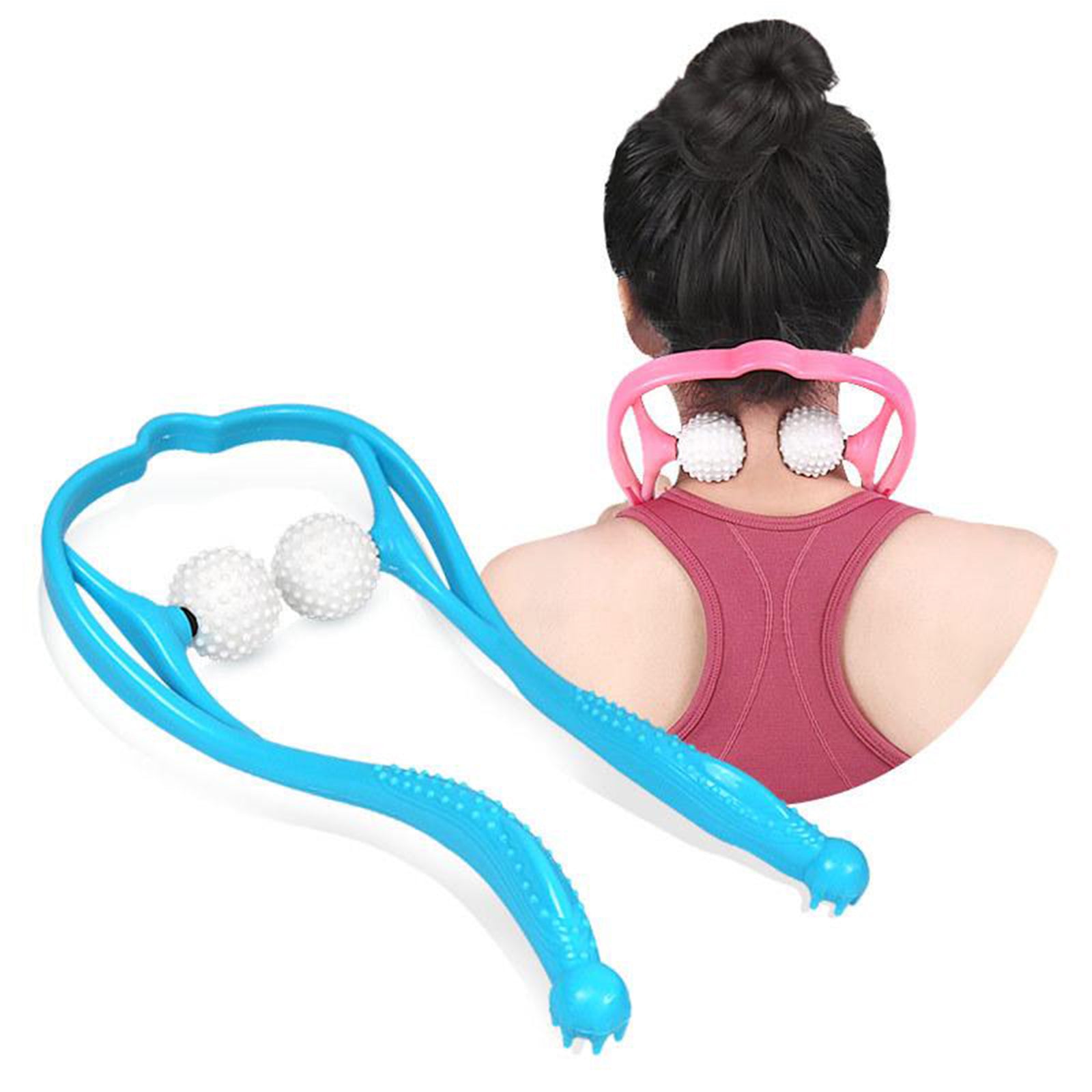 U-Shaped Handheld Neck Soreness Stress Relief Massager Anti-slip Handle Blue