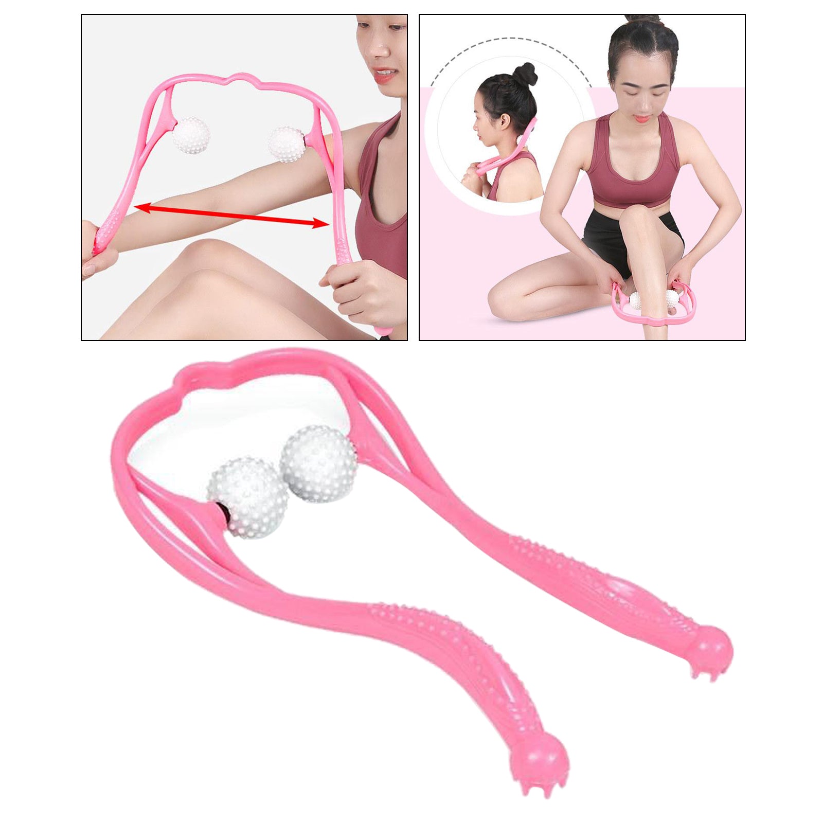 U-Shaped Handheld Neck Soreness Stress Relief Massager Anti-slip Handle Pink