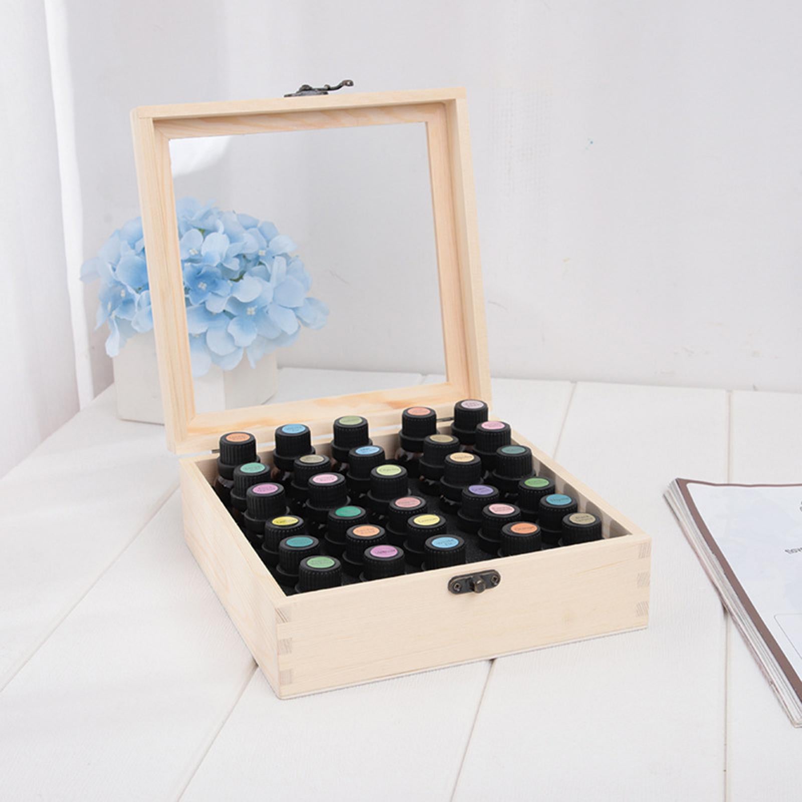 Wooden 30 Slots 5-15mL Essential Oil Carry Box Case Organizer Home Display