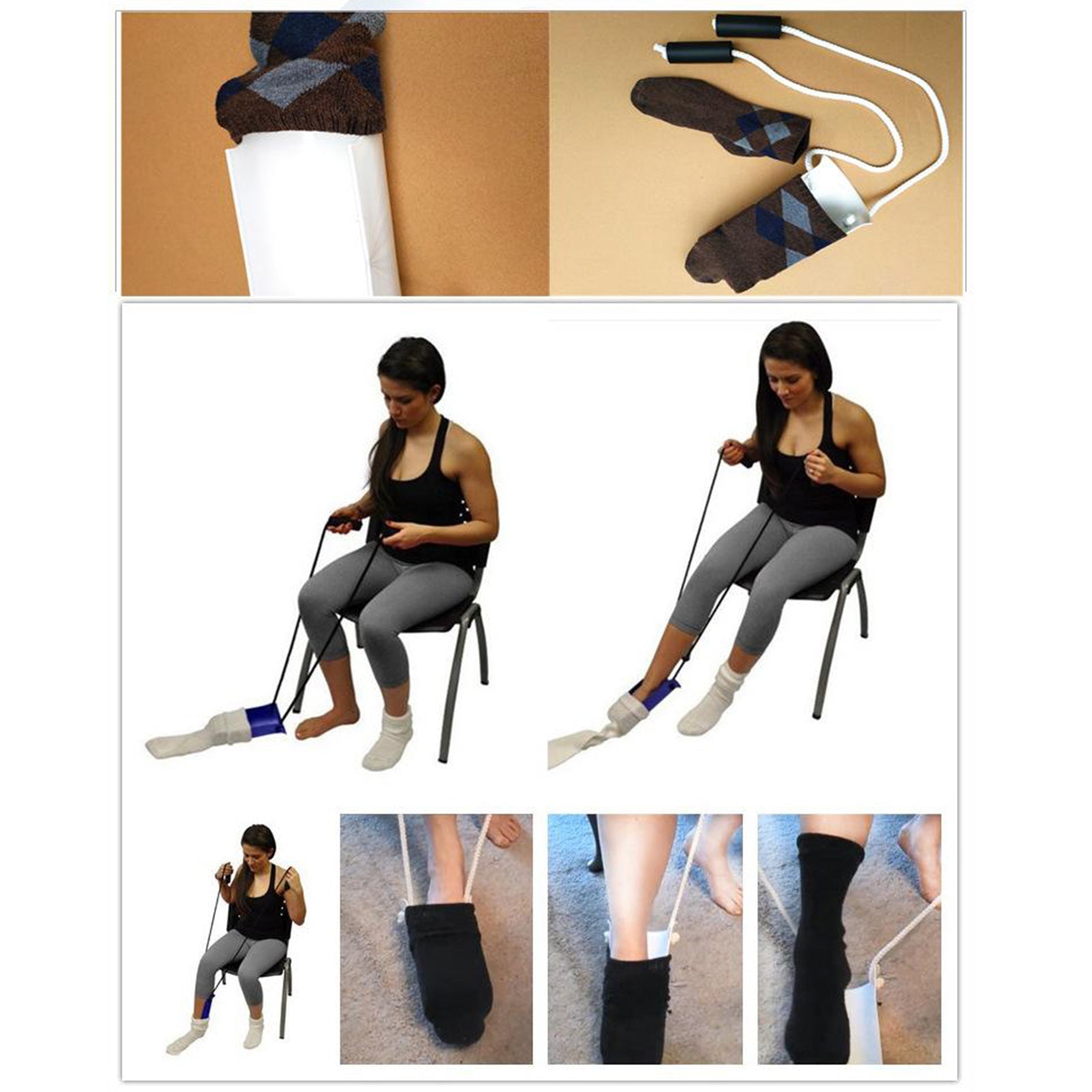 Sock Aid Helper Easy On & Off Pulling Assist Device for Elderly Sock Aid Kit