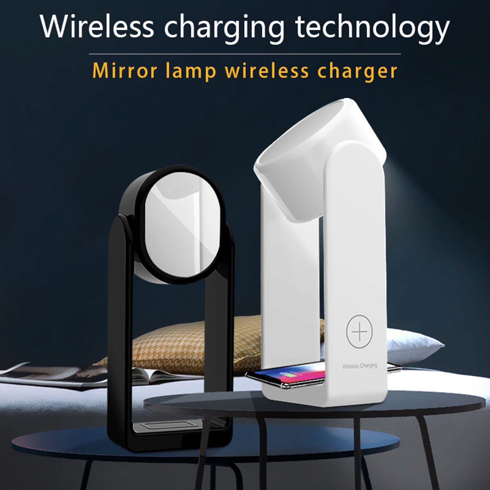 3 in 1 Wireless Charger & Lamp Mirror For Charging Lighting Makeup White