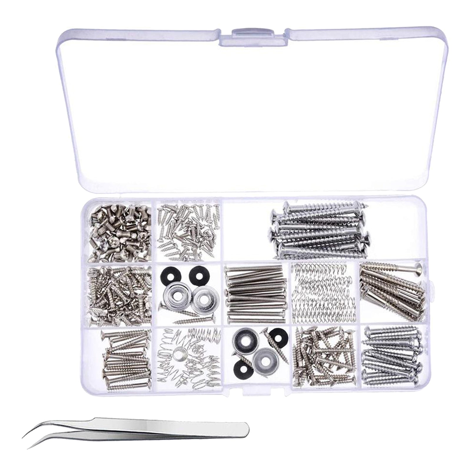 254Pieces Guitar Screw Kit Assortment Box Kit For Electric Guitar Silver