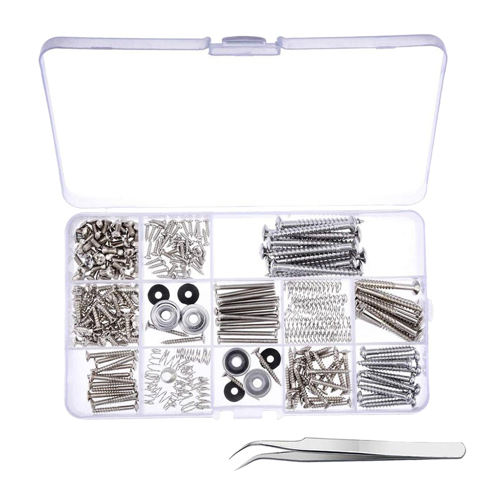 254Pieces Guitar Screw Kit Assortment Box Kit For Electric Guitar Silver