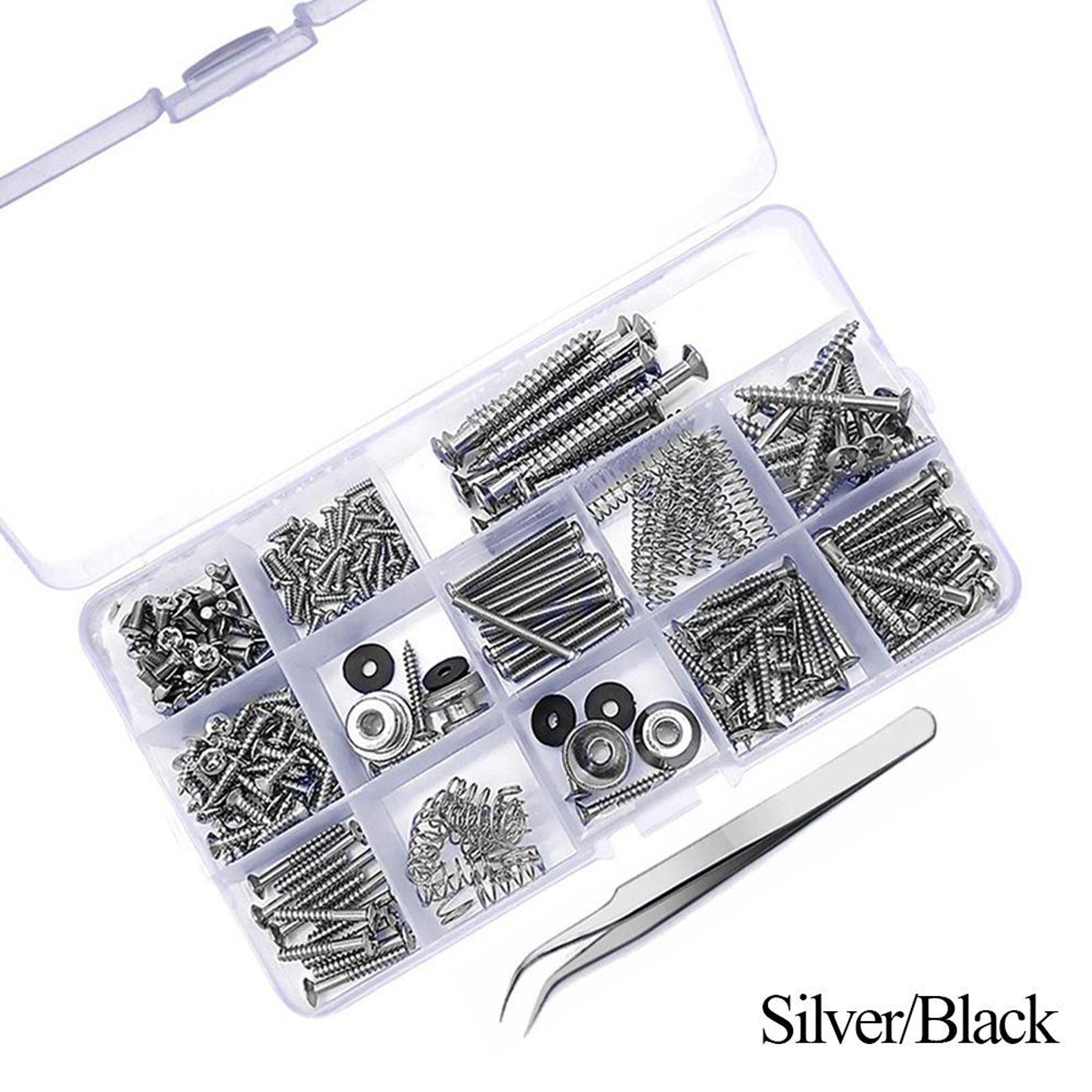 254Pieces Guitar Screw Kit Assortment Box Kit For Electric Guitar Silver