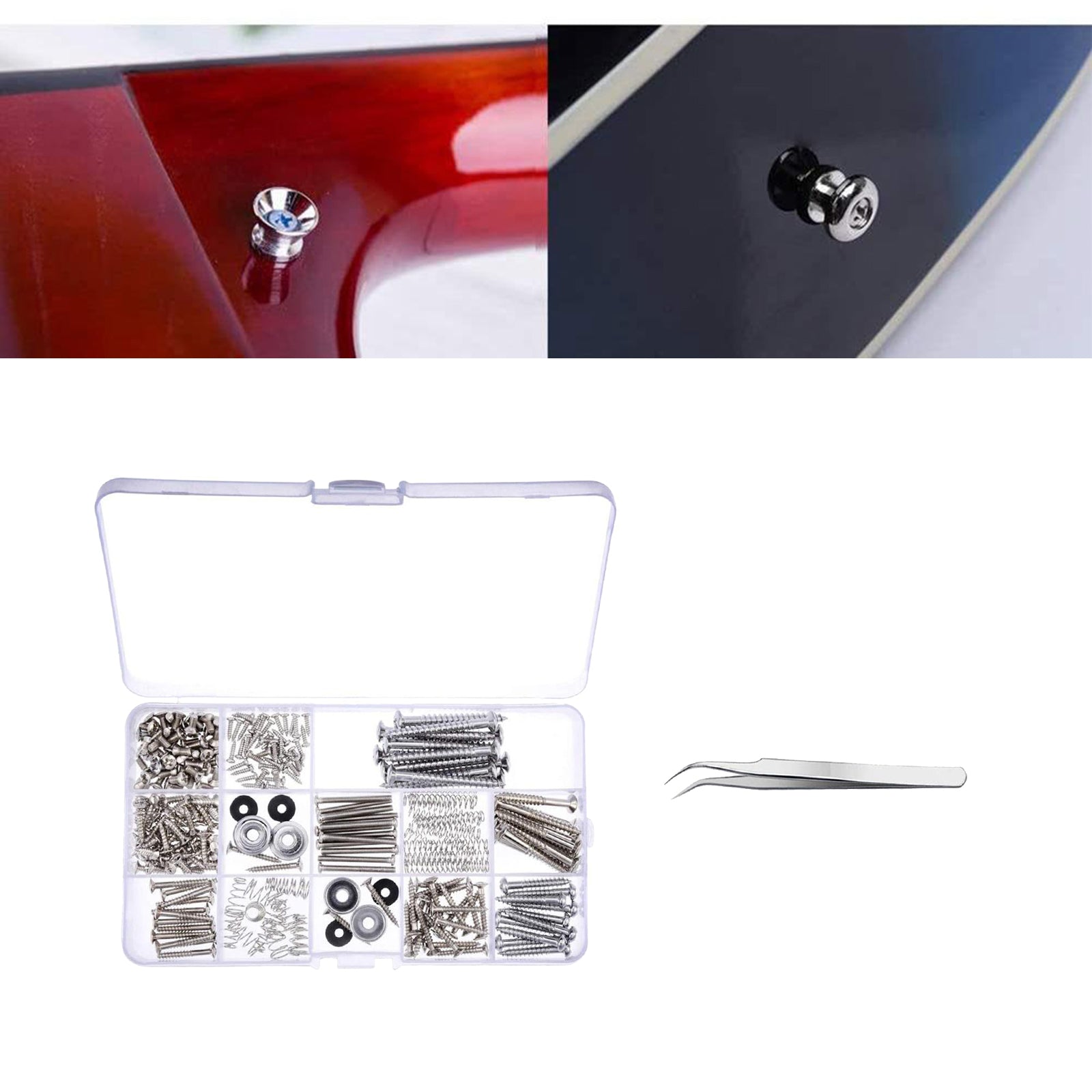 254Pieces Guitar Screw Kit Assortment Box Kit For Electric Guitar Silver