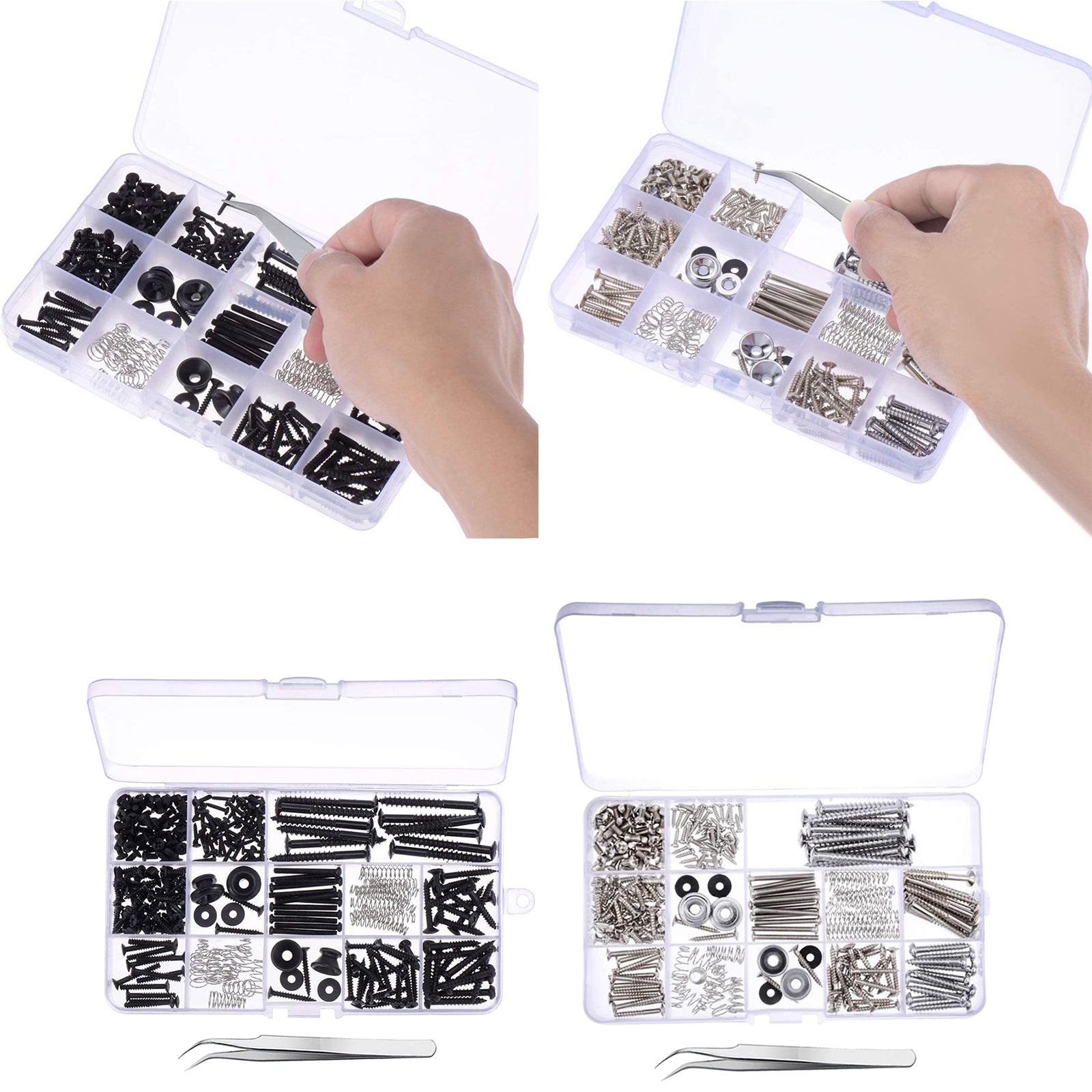 254Pieces Guitar Screw Kit Assortment Box Kit For Electric Guitar Silver