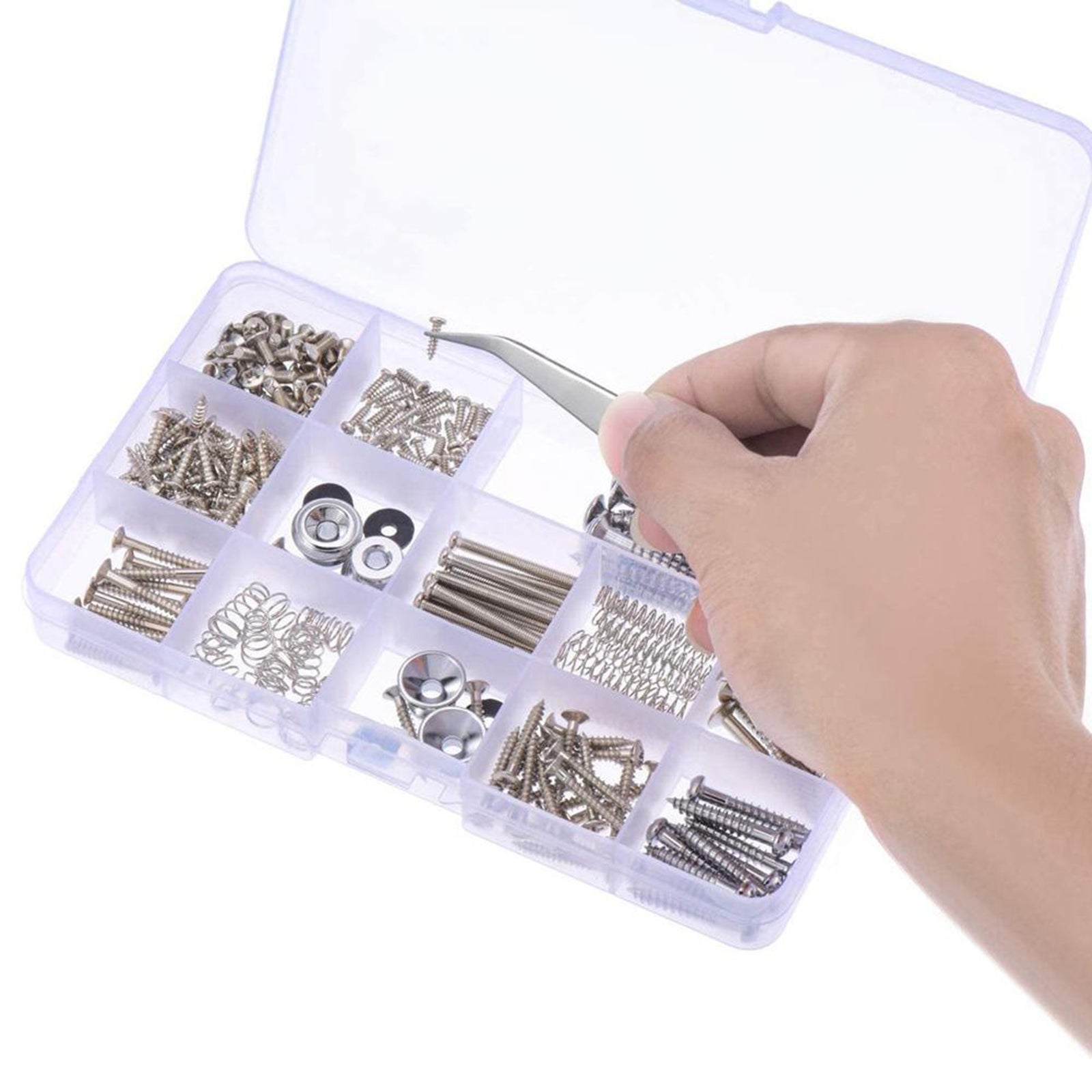 254Pieces Guitar Screw Kit Assortment Box Kit For Electric Guitar Silver