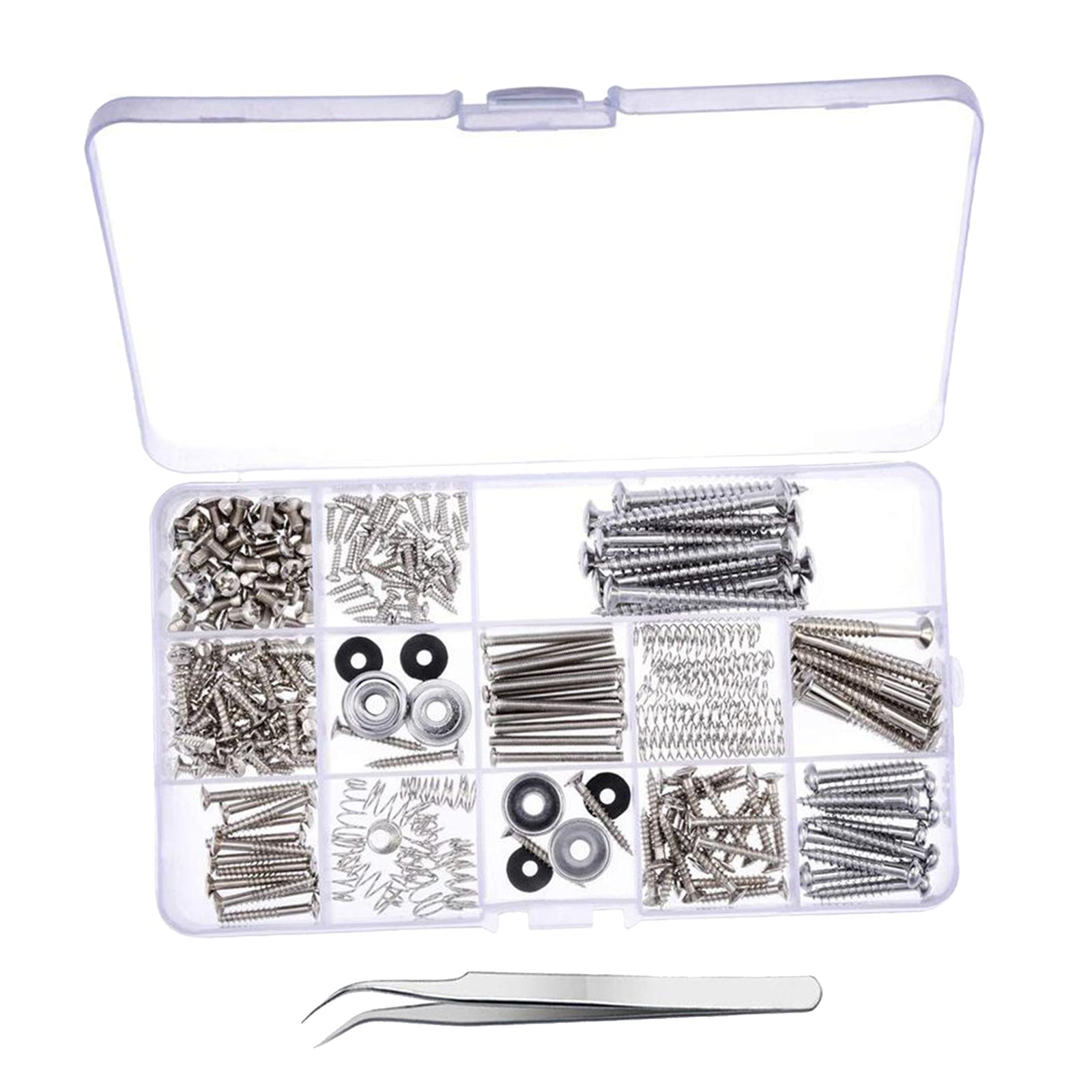 254Pieces Guitar Screw Kit Assortment Box Kit For Electric Guitar Silver