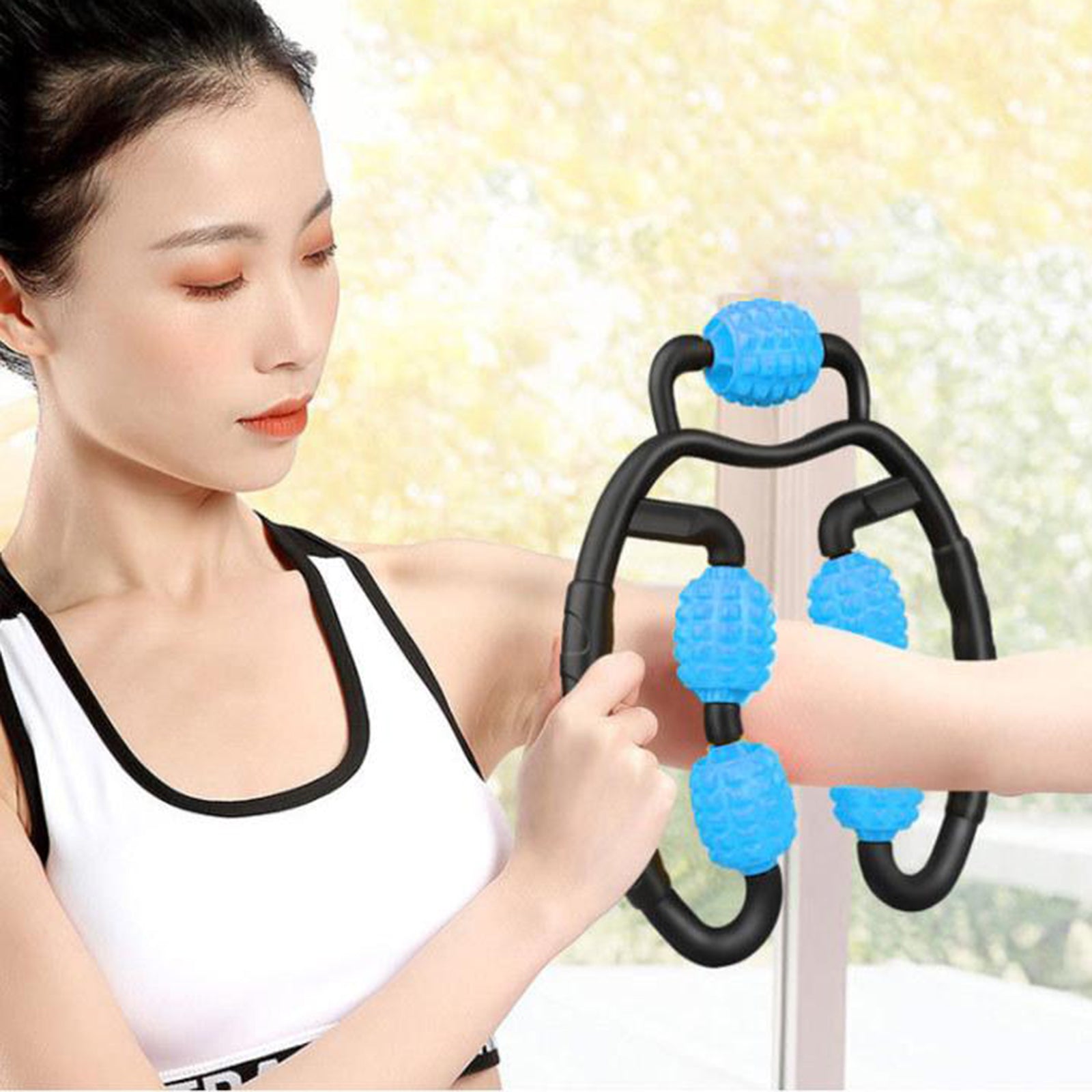 Fitness Roller Muscle Relaxer Massage Roller Ring Clip Blue+Black