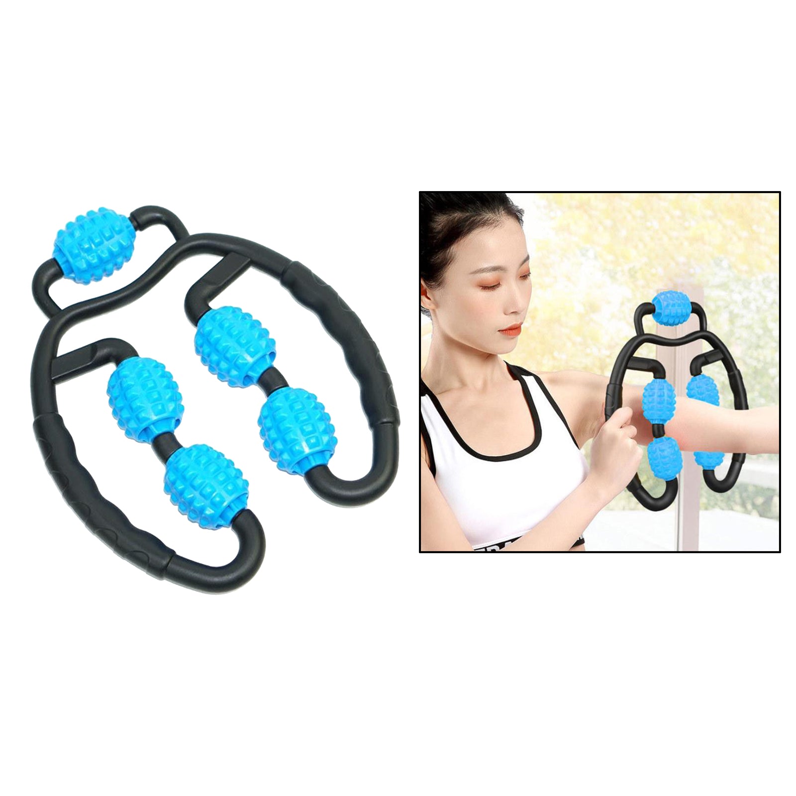 Fitness Roller Muscle Relaxer Massage Roller Ring Clip Blue+Black