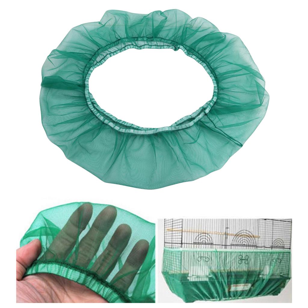 Bird Cage Food Catcher Nylon Mesh Net Cover Stretch Shell Skirt Cage Green-L