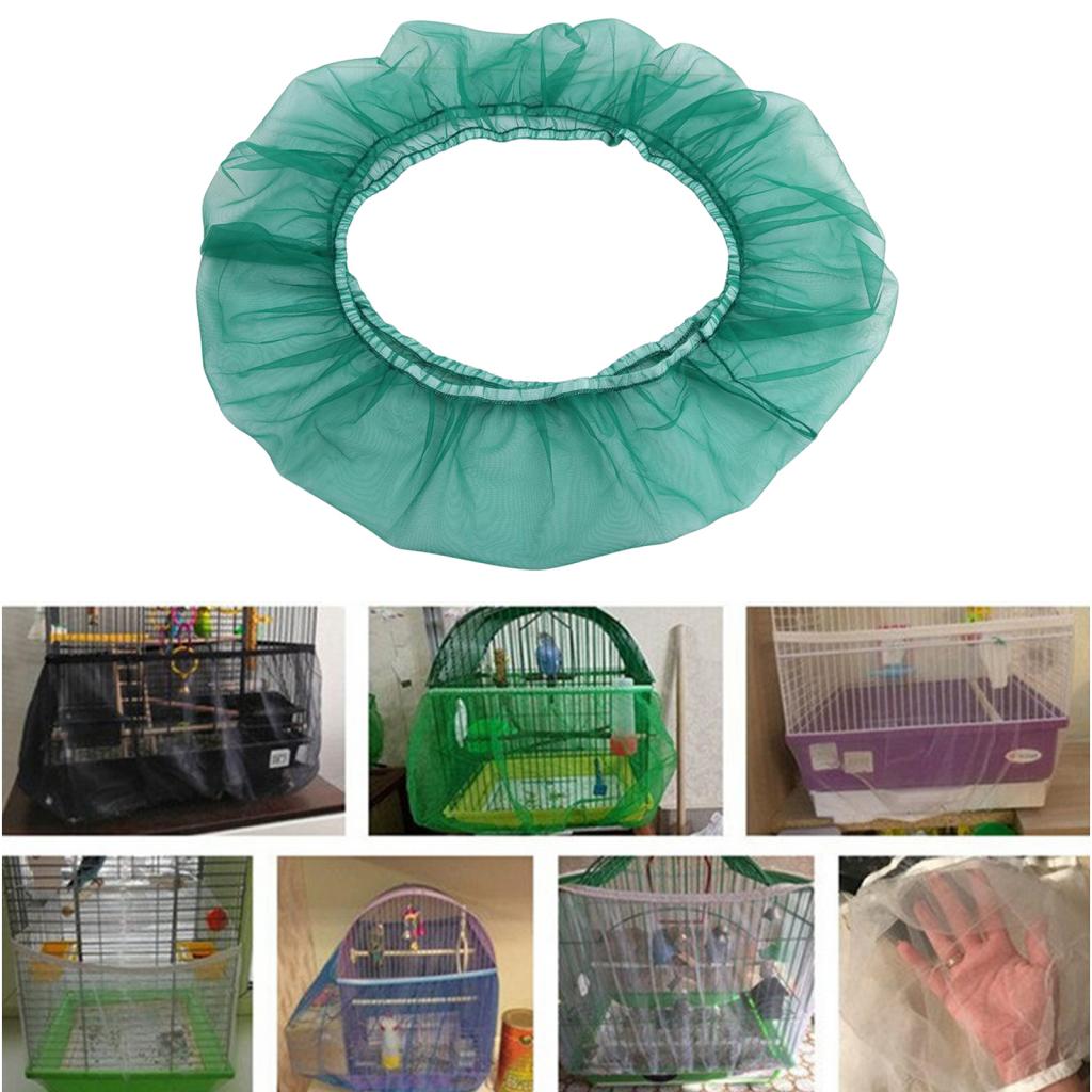 Bird Cage Food Catcher Nylon Mesh Net Cover Stretch Shell Skirt Cage Green-L