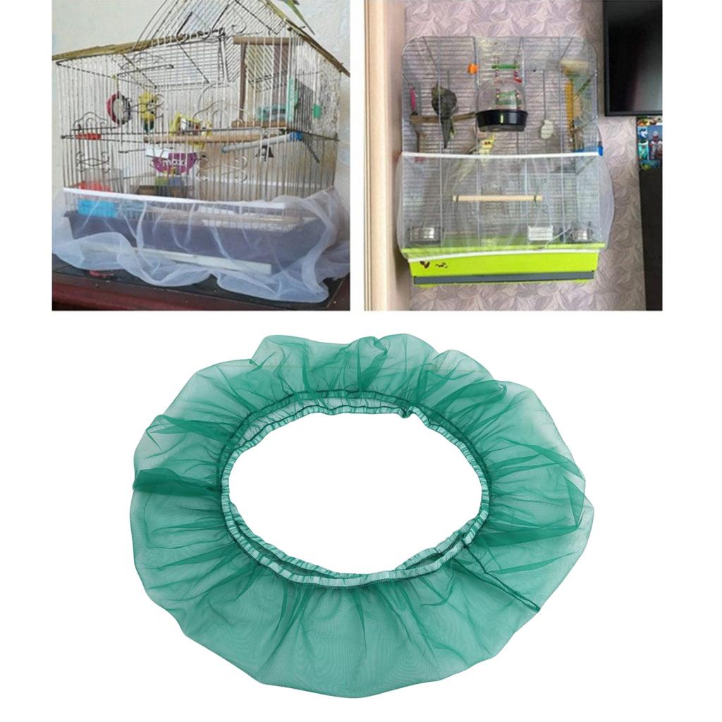 Bird Cage Food Catcher Nylon Mesh Net Cover Stretch Shell Skirt Cage Green-L