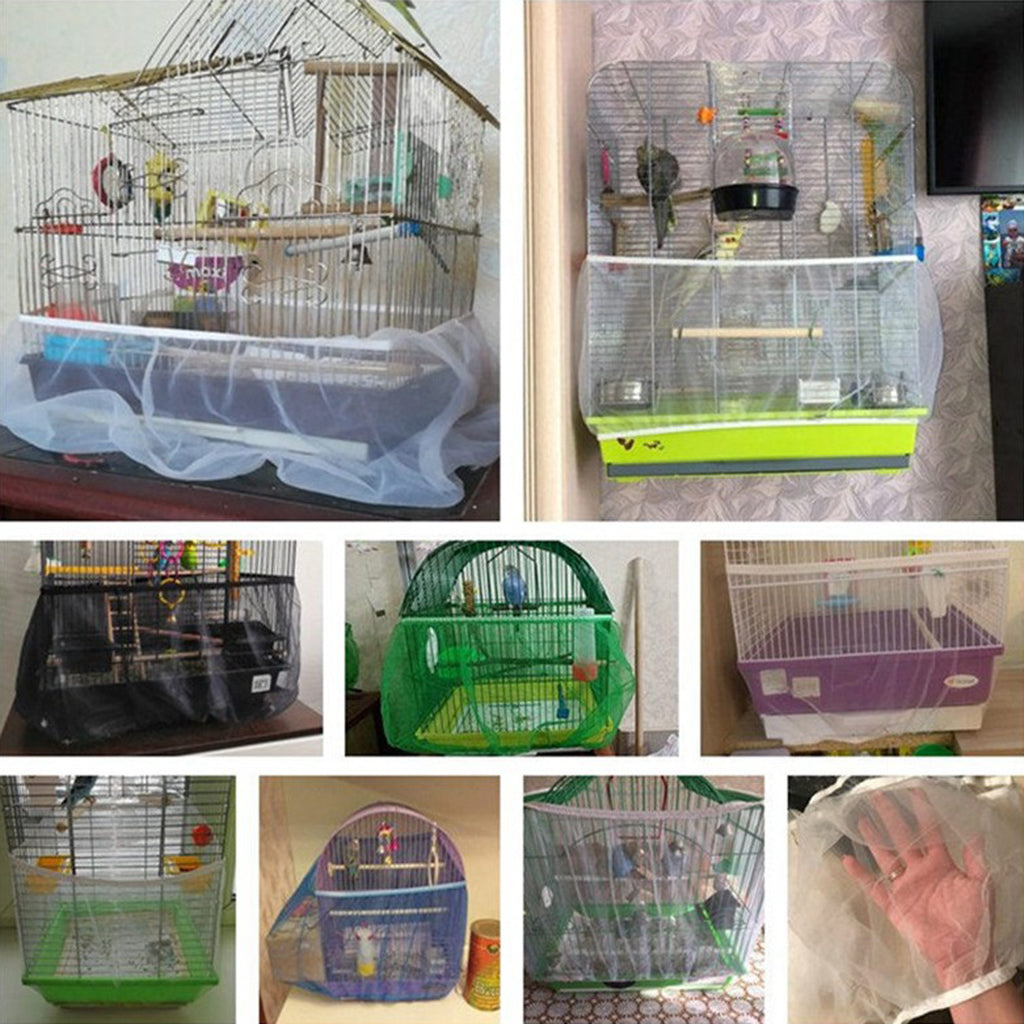 Bird Cage Food Catcher Nylon Mesh Net Cover Stretch Shell Skirt Cage Green-L