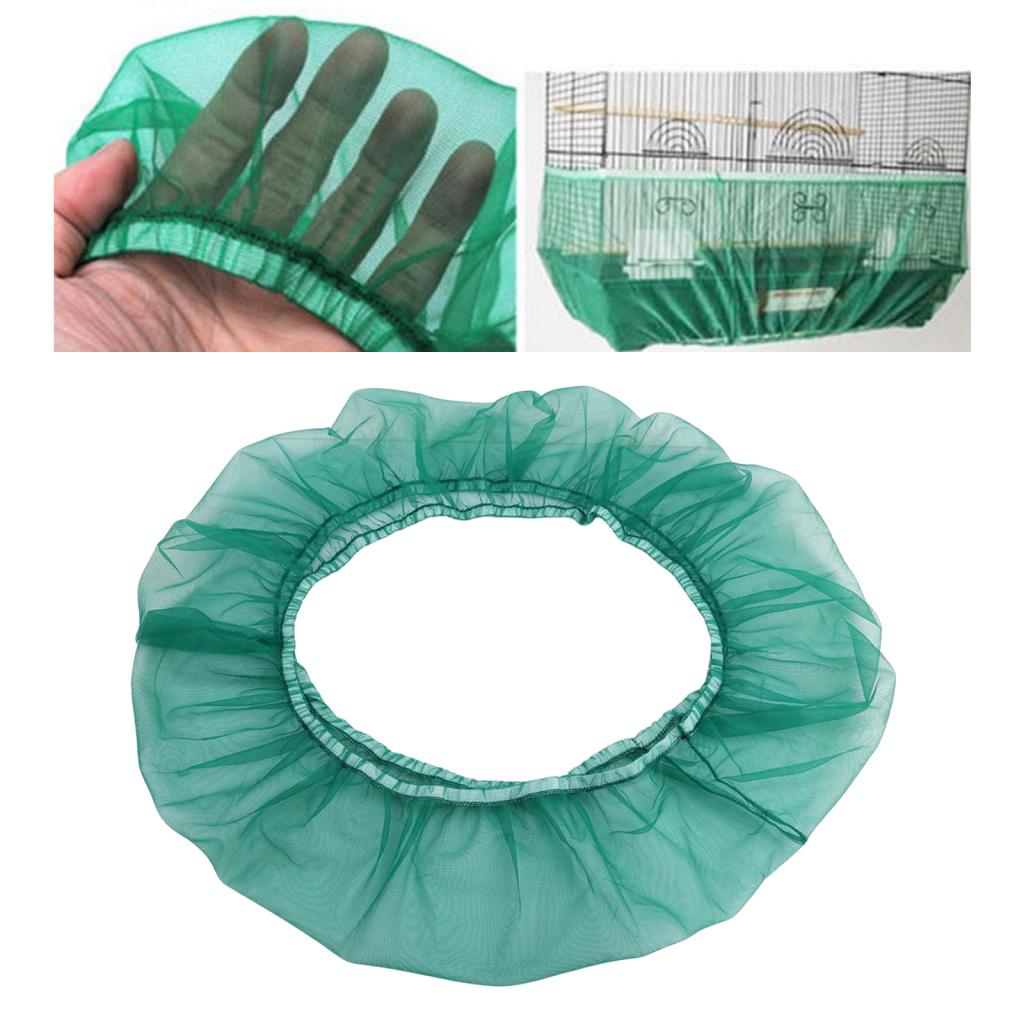 Bird Cage Food Catcher Nylon Mesh Net Cover Stretch Shell Skirt Cage Green-L