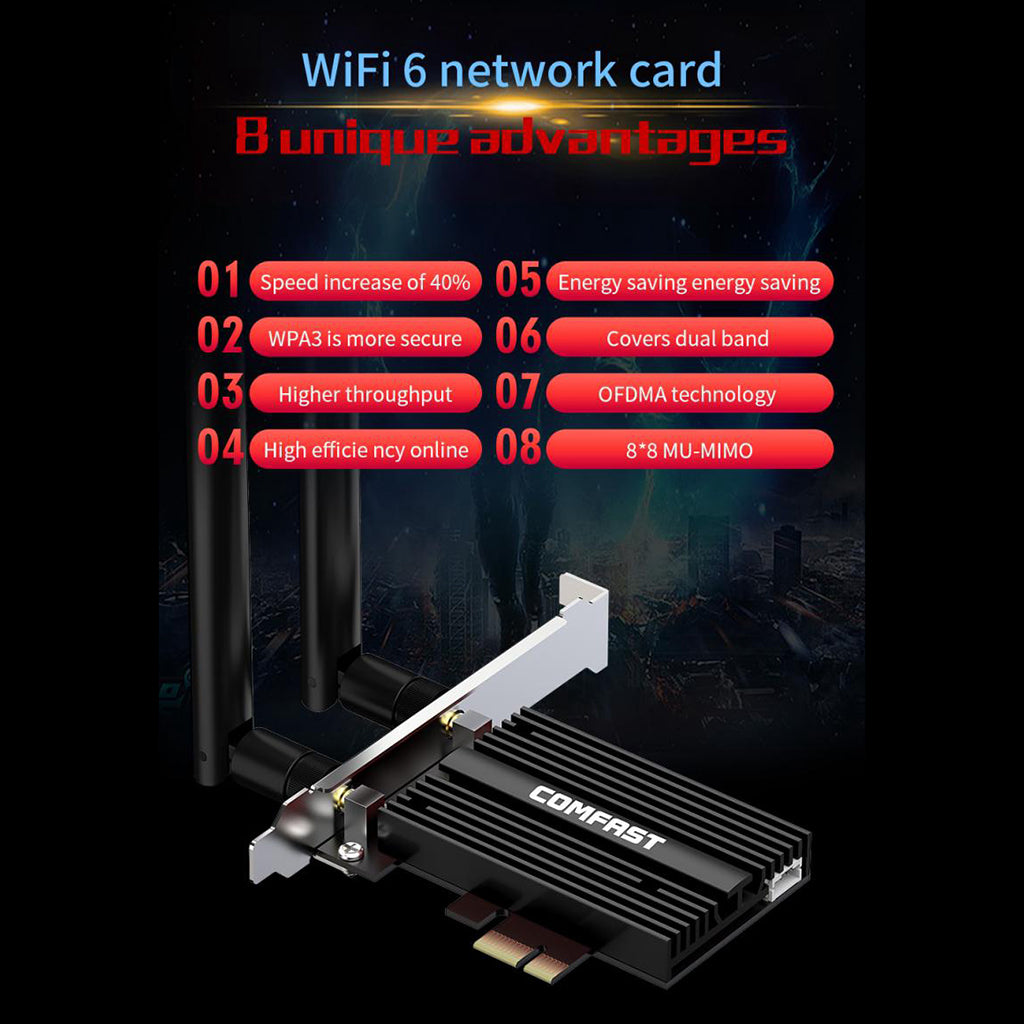 AX200 3000Mbps WiFi PCI-E Adapter Dual Band Bluetooth Receiver Network Card