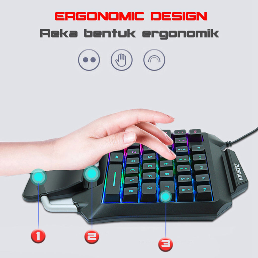 Single Hand Membrane Keyboard Mini 35 Keys Mini RGB Backlight Keyboard