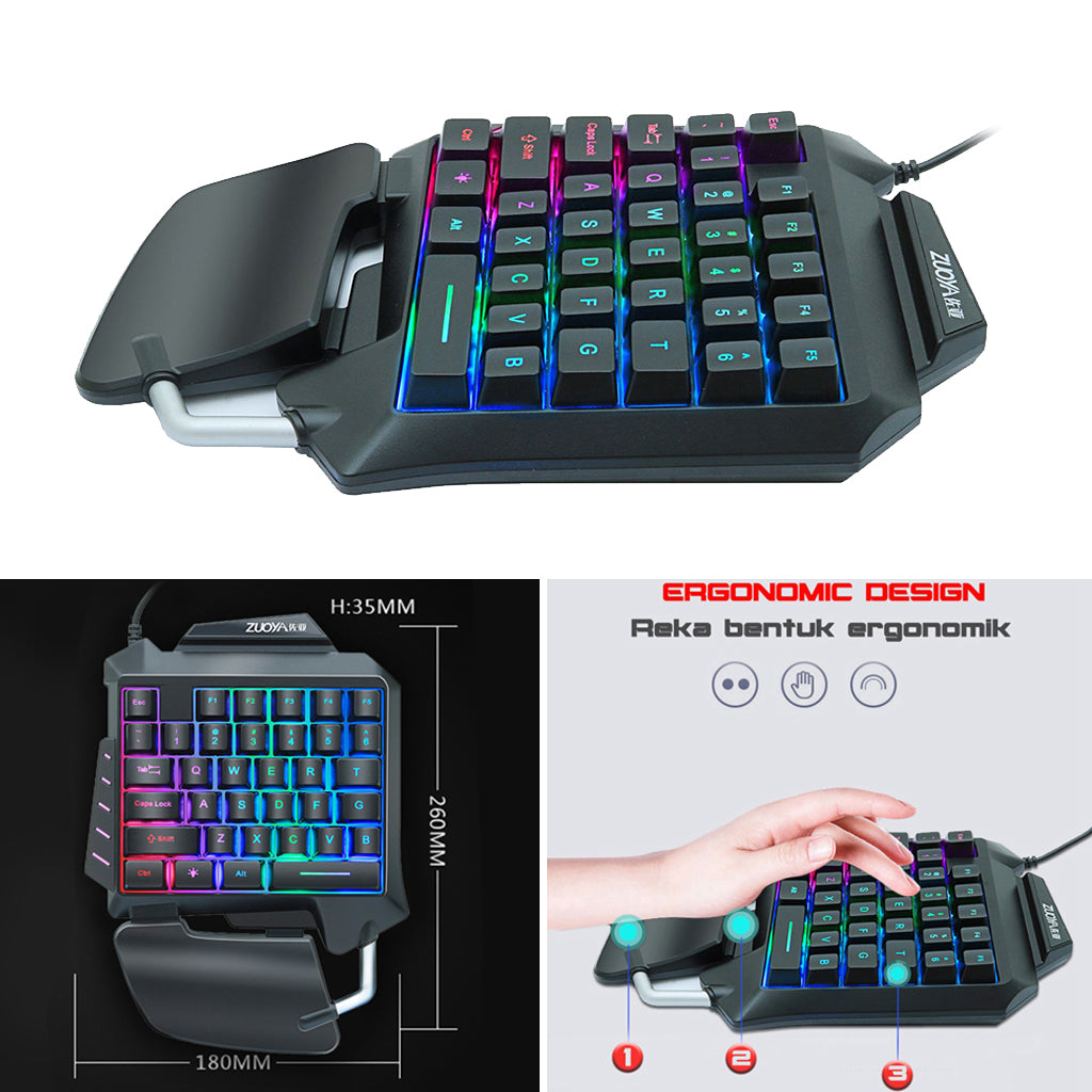 Single Hand Membrane Keyboard Mini 35 Keys Mini RGB Backlight Keyboard