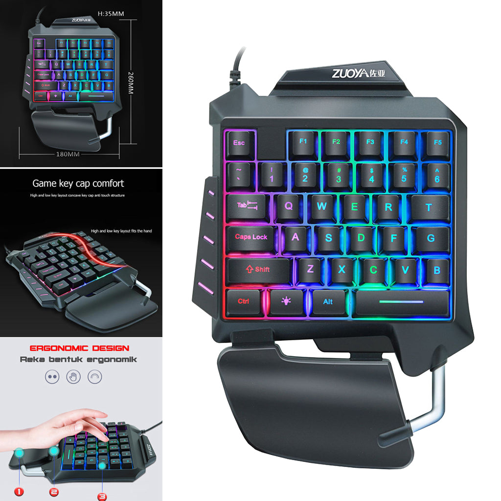 Single Hand Membrane Keyboard Mini 35 Keys Mini RGB Backlight Keyboard