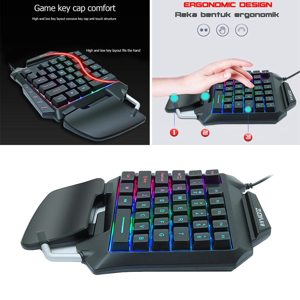 Single Hand Membrane Keyboard Mini 35 Keys Mini RGB Backlight Keyboard