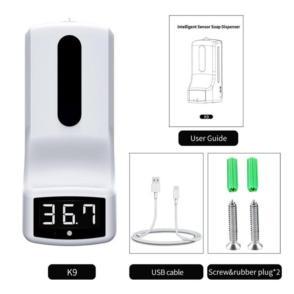 Wall-Mounted Non-Contact Digital Thermometer +1000ml Soap Dispenser 2 in 1