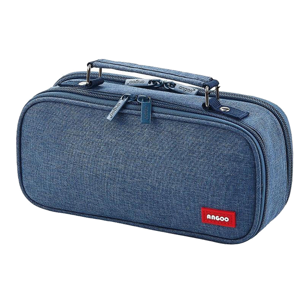 Large Pencil Case Double Zipper Pencil Case Pouch Organizer Denim Blue