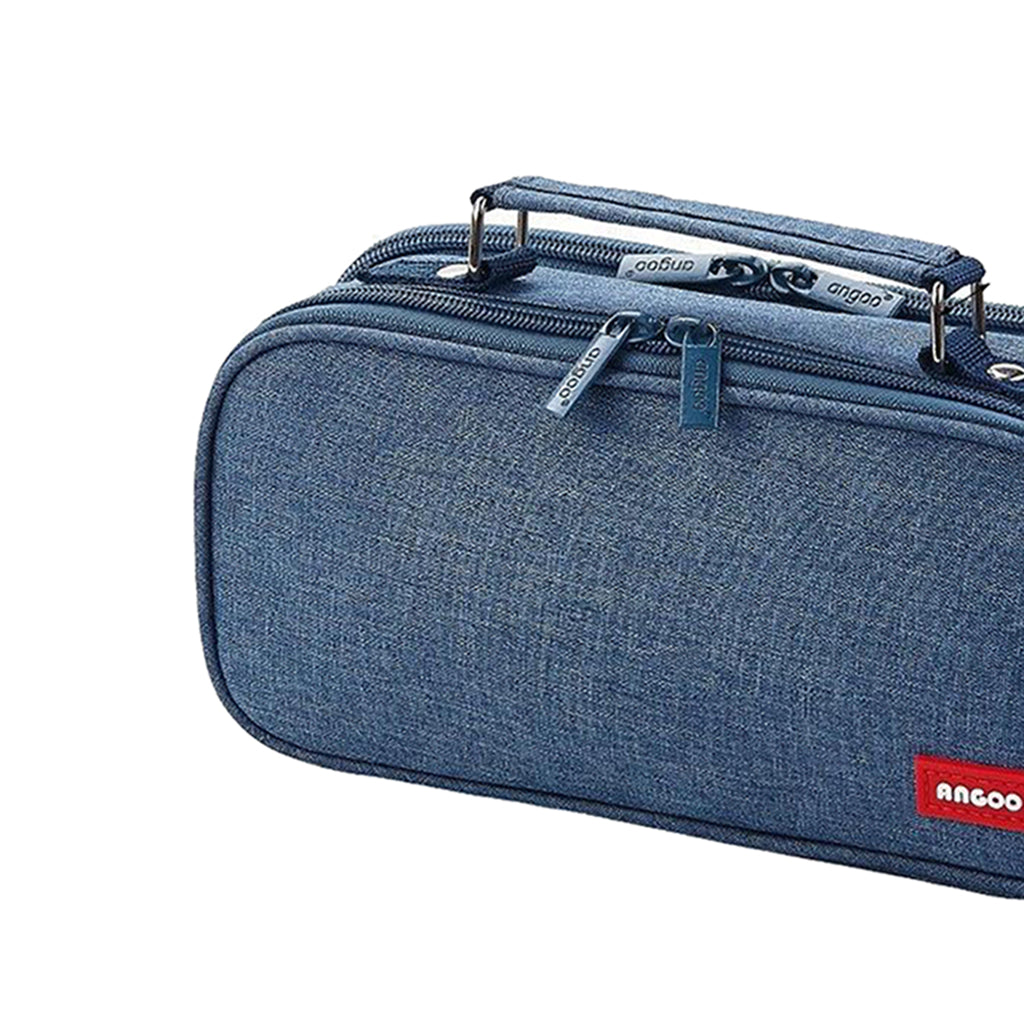 Large Pencil Case Double Zipper Pencil Case Pouch Organizer Denim Blue