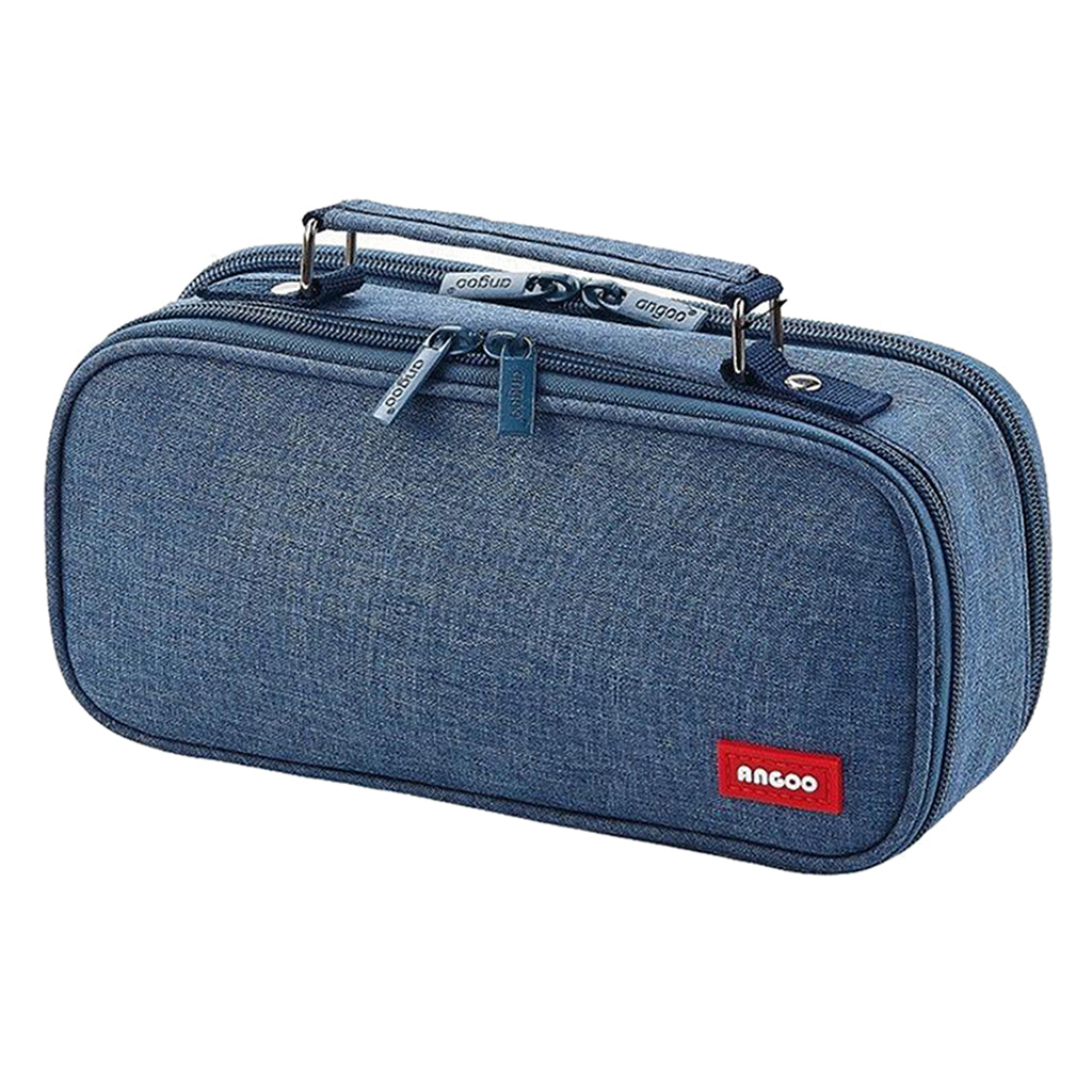 Large Pencil Case Double Zipper Pencil Case Pouch Organizer Denim Blue