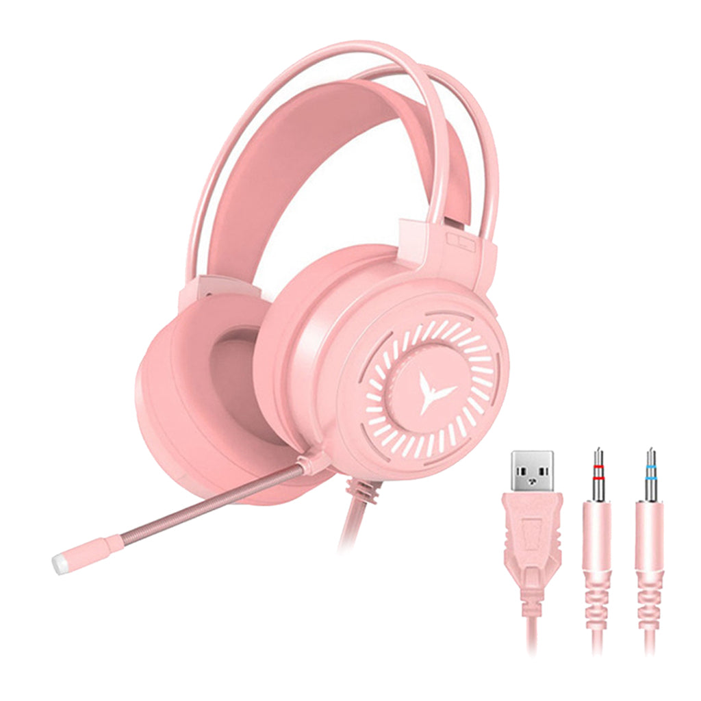 G58 Gaming Headset Stereo Surround Headphone 3.5mm Wired w/Mic LED Pink