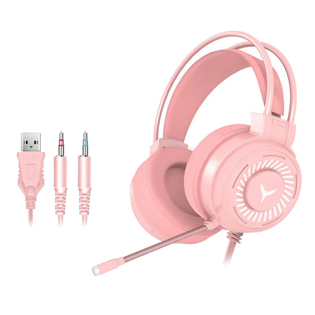 G58 Gaming Headset Stereo Surround Headphone 3.5mm Wired w/Mic LED Pink