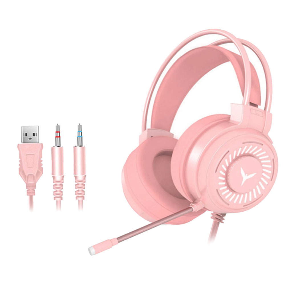 G58 Gaming Headset Stereo Surround Headphone 3.5mm Wired w/Mic LED Pink