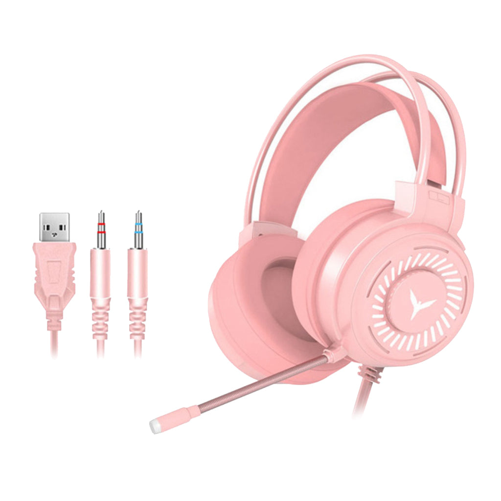 G58 Gaming Headset Stereo Surround Headphone 3.5mm Wired w/Mic LED Pink