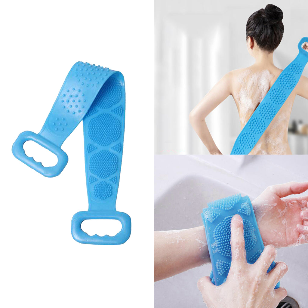 Silicone Dual Side Back Scrubber Belt Body Bath Brush Cleaning Tools Blue