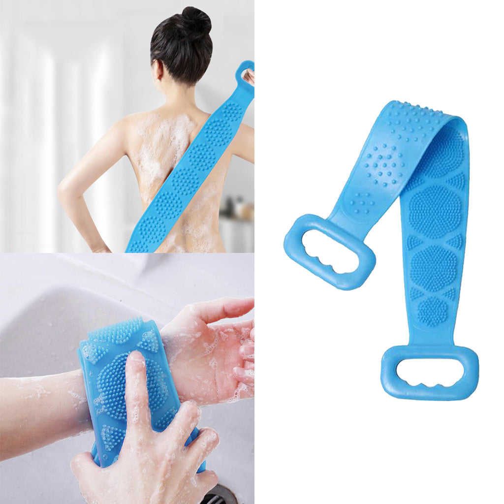 Silicone Dual Side Back Scrubber Belt Body Bath Brush Cleaning Tools Blue