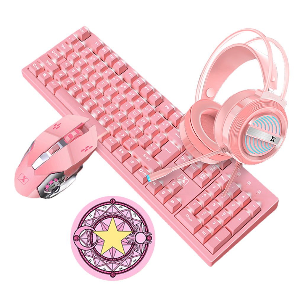 Computer Desktop Gaming Keyboard and Mouse +Gaming Headset +Mouse Pad  Pink