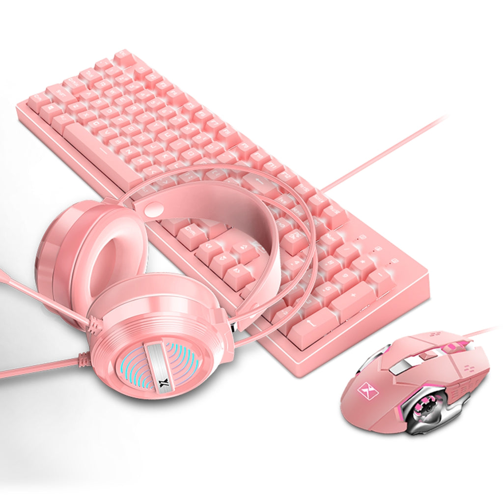 Computer Desktop Gaming Keyboard and Mouse +Gaming Headset +Mouse Pad  Pink