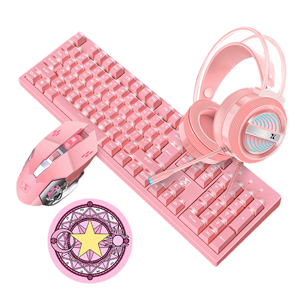 Computer Desktop Gaming Keyboard and Mouse +Gaming Headset +Mouse Pad  Pink