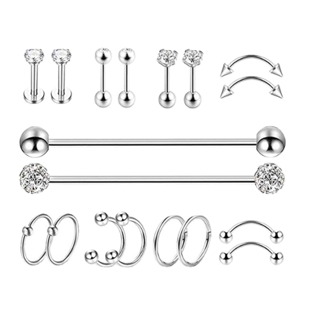 9 Pairs Barbell Body Piercings Jewelry Kit Tragus Stud Earring Hoops