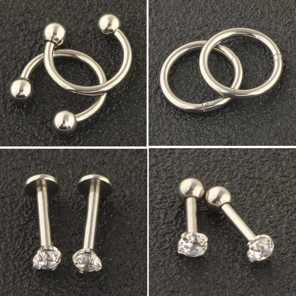 9 Pairs Barbell Body Piercings Jewelry Kit Tragus Stud Earring Hoops